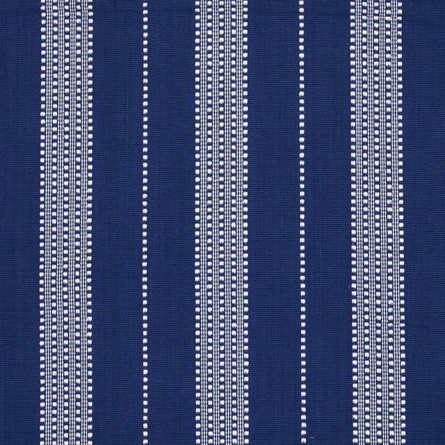 Schumacher Lubeck Stripe Ivory On Blue Fabric