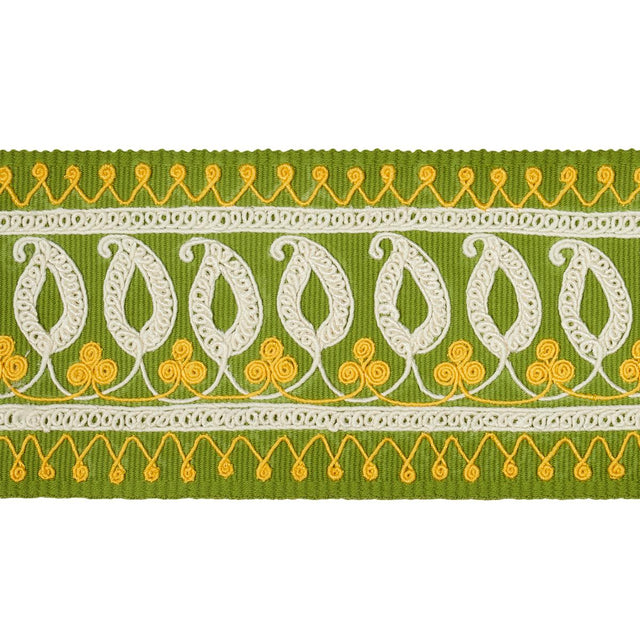 Schumacher Paisley Embroidered Tape Green & Yellow Trim