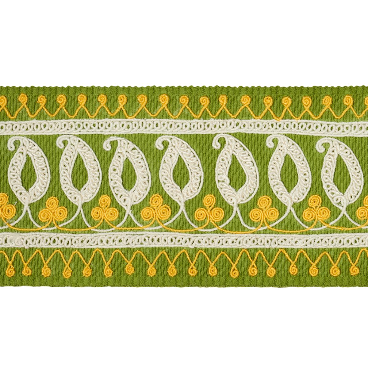 Schumacher Paisley Embroidered Tape Green & Yellow Trim