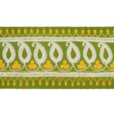 Schumacher Paisley Embroidered Tape Green & Yellow Trim