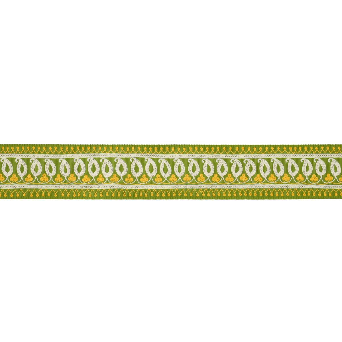 Schumacher Paisley Embroidered Tape Green & Yellow Trim