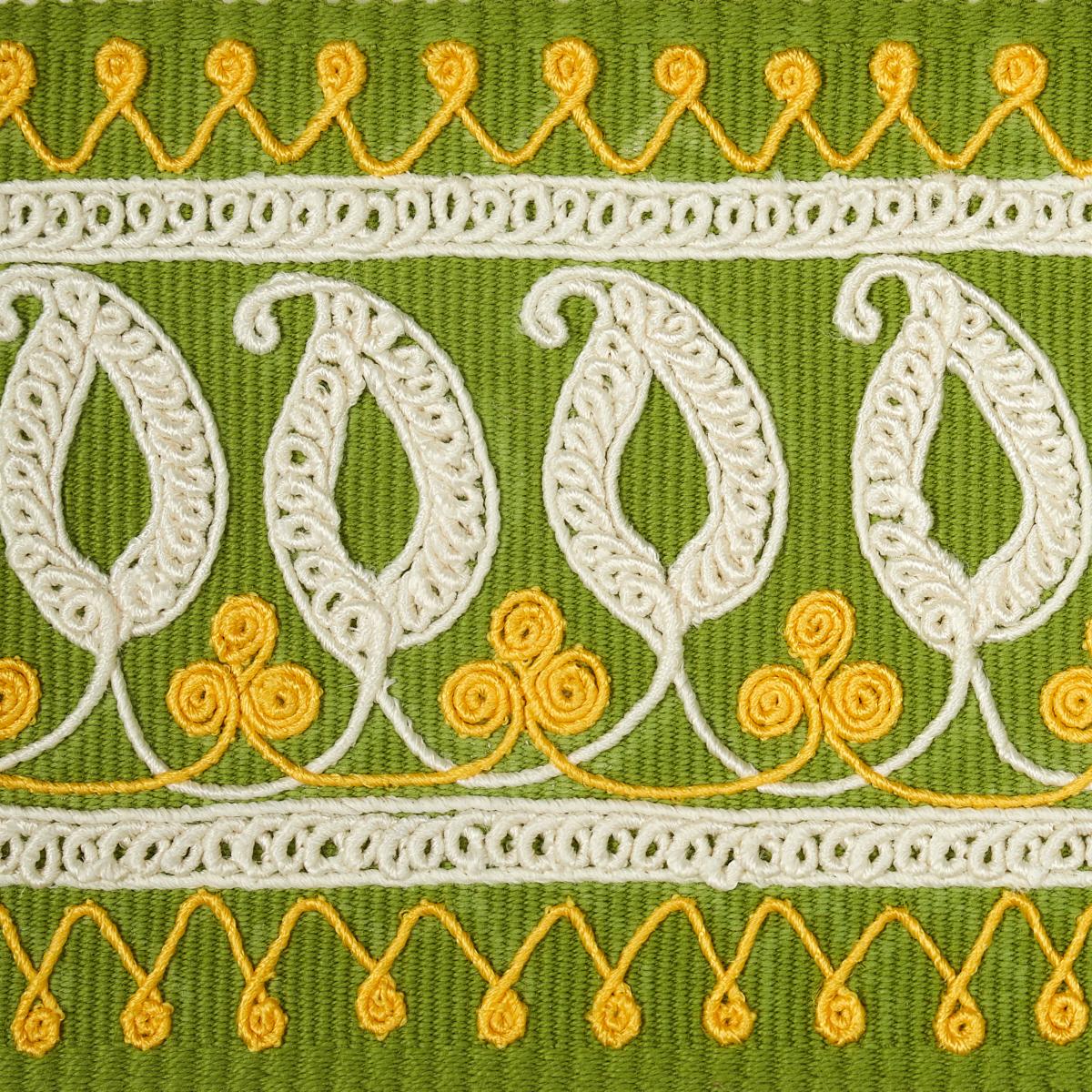 Schumacher Paisley Embroidered Tape Green & Yellow Trim