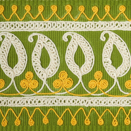 Schumacher Paisley Embroidered Tape Green & Yellow Trim