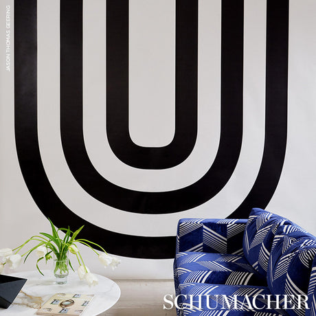 Schumacher Jessie Cut Velvet Navy & White Fabric