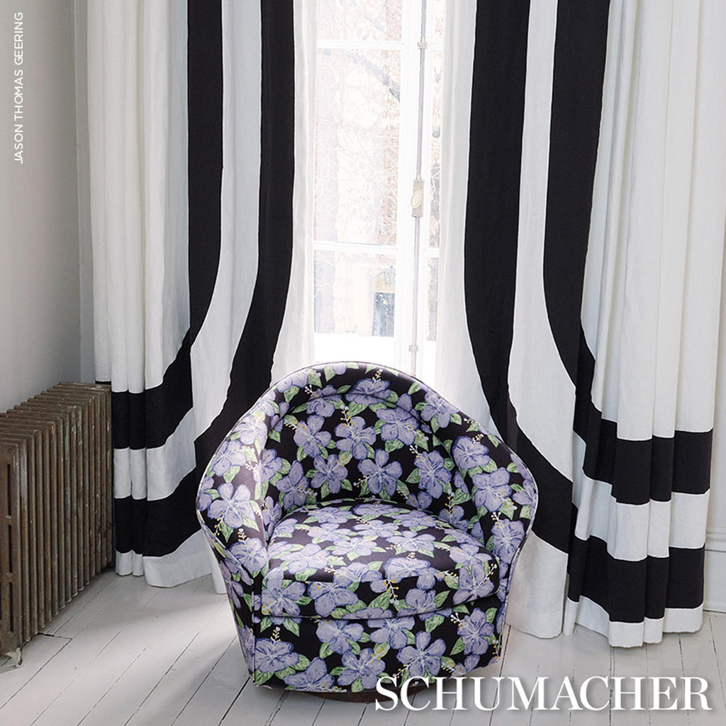 Schumacher Virginia Panel A Black & White Fabric