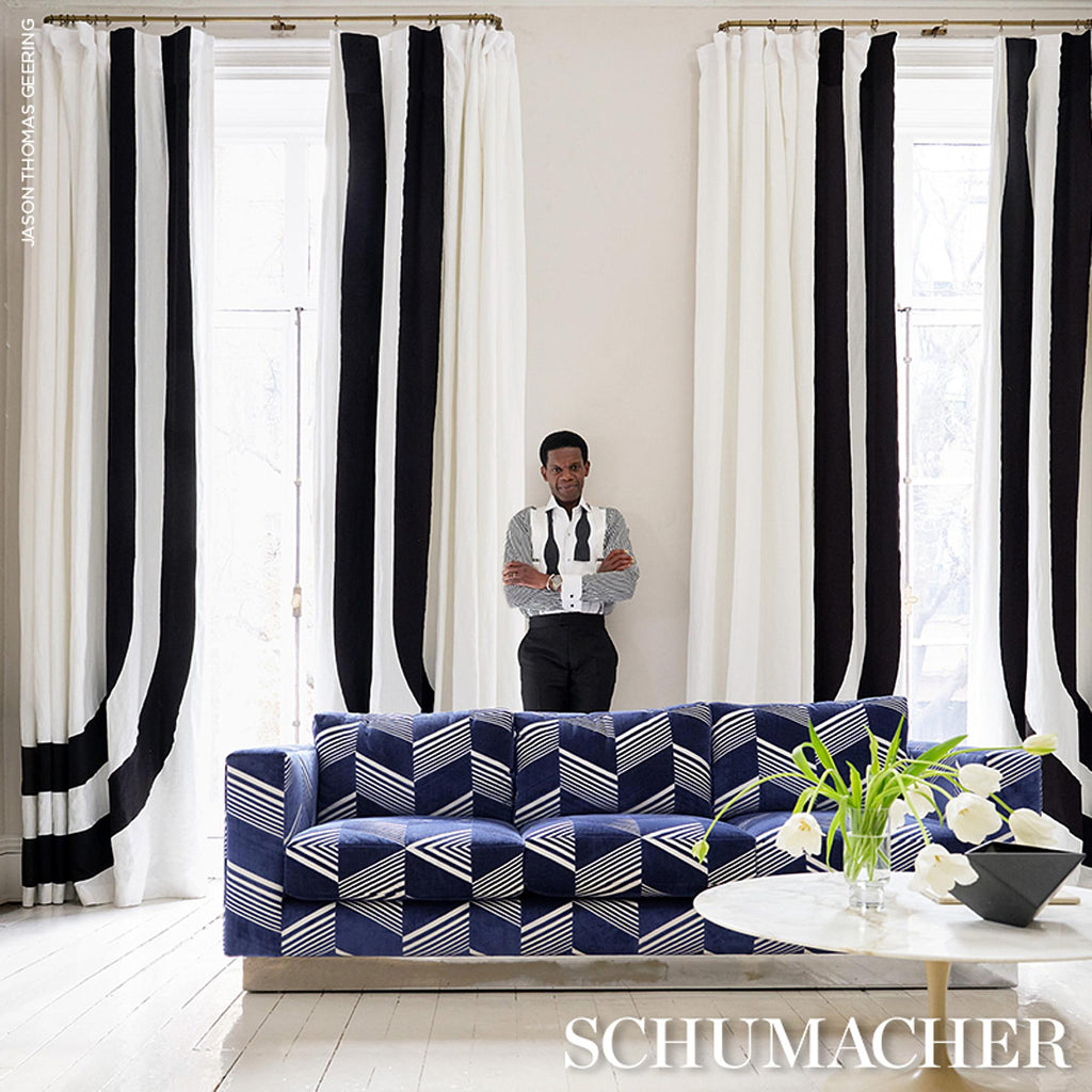 Schumacher Virginia Panel A Black & White Fabric