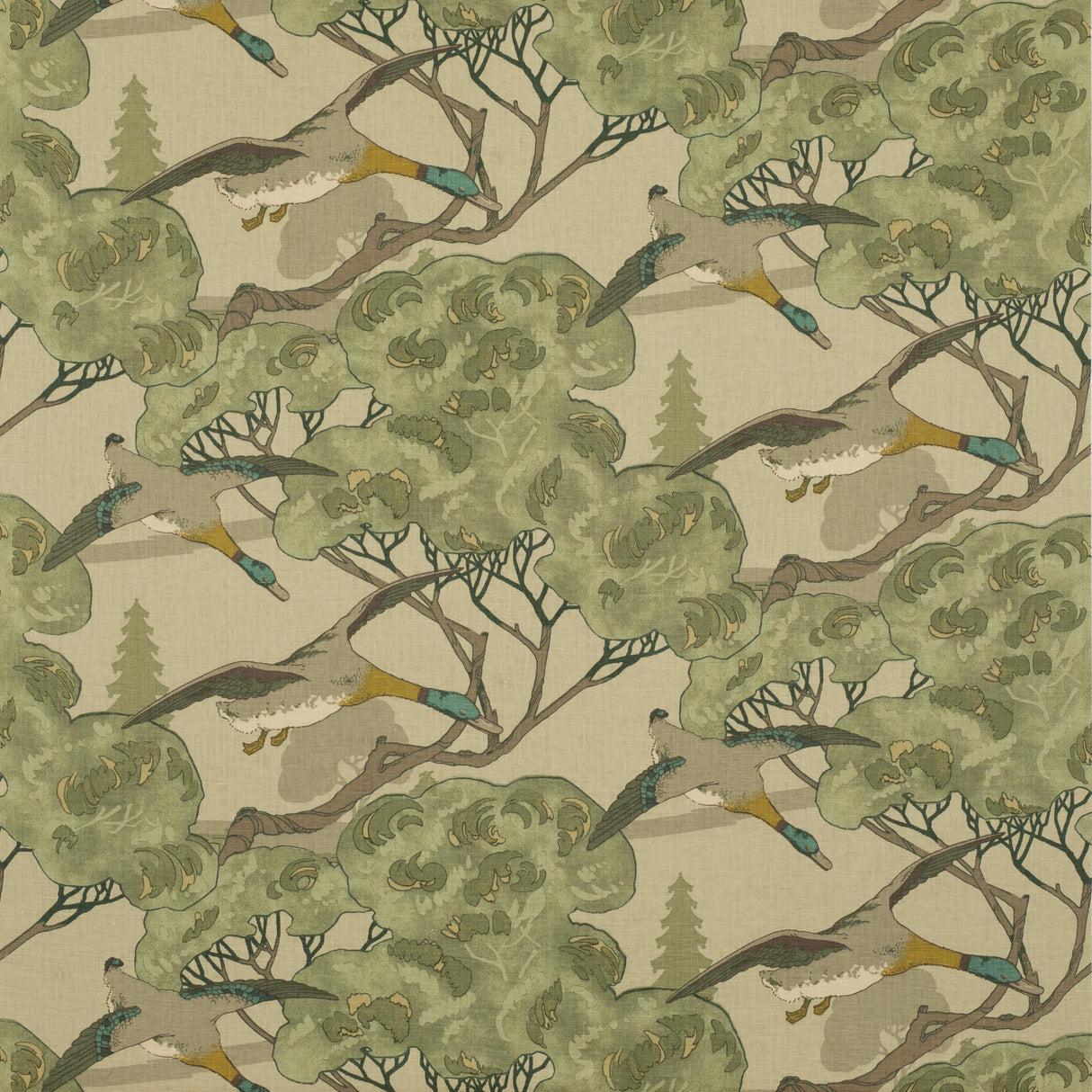 Mulberry FLYING DUCKS EMERALD Fabric