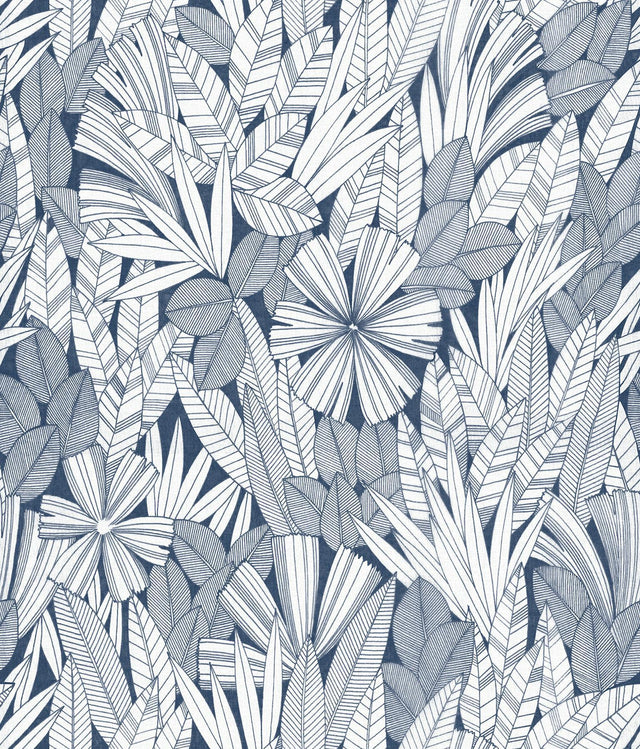 A-Street Prints Bannon Blue Leaves Wallpaper