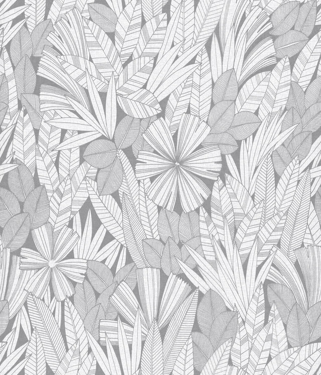 A-Street Prints Bannon Grey Leaves Wallpaper