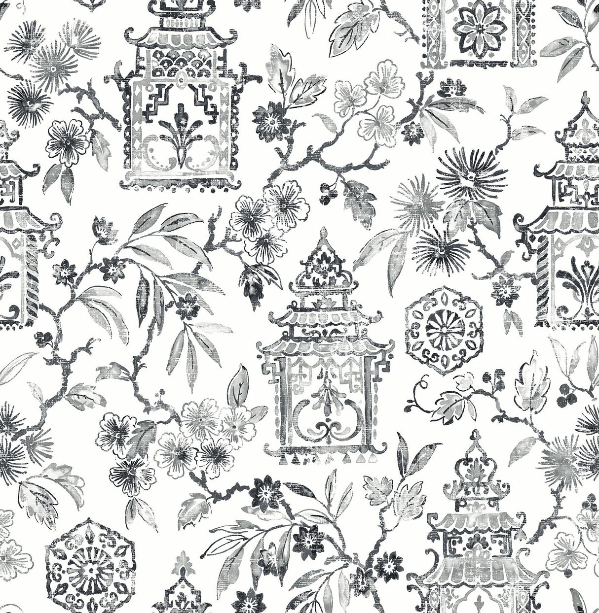 A-Street Prints Helaine Pagoda Charcoal Wallpaper