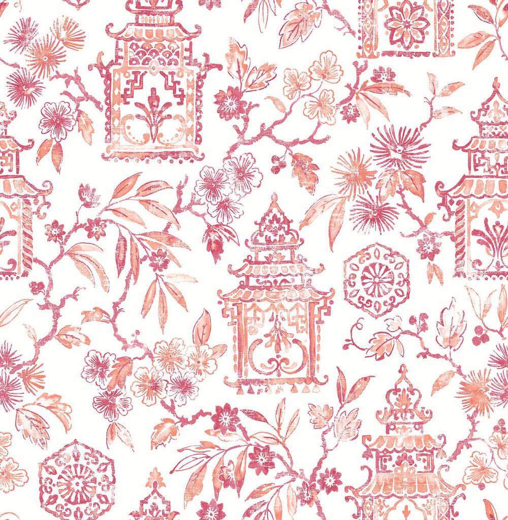 A-Street Prints Helaine Coral Pagoda Wallpaper