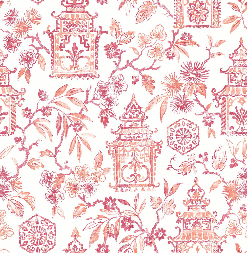A-Street Prints Helaine Pagoda Coral Wallpaper