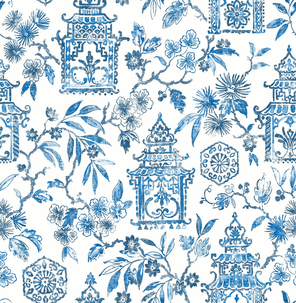 A-Street Prints Helaine Pagoda Blue Wallpaper
