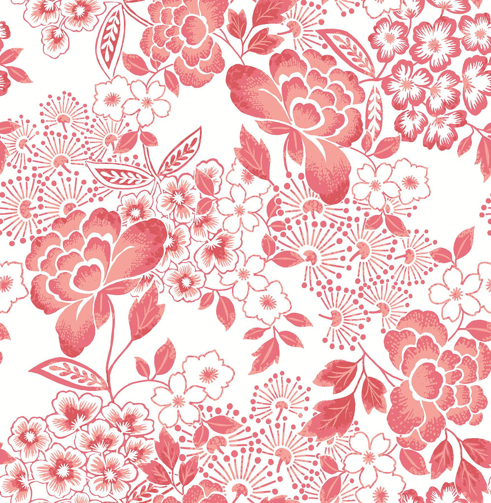 A-Street Prints Irina Floral Blooms Coral Wallpaper