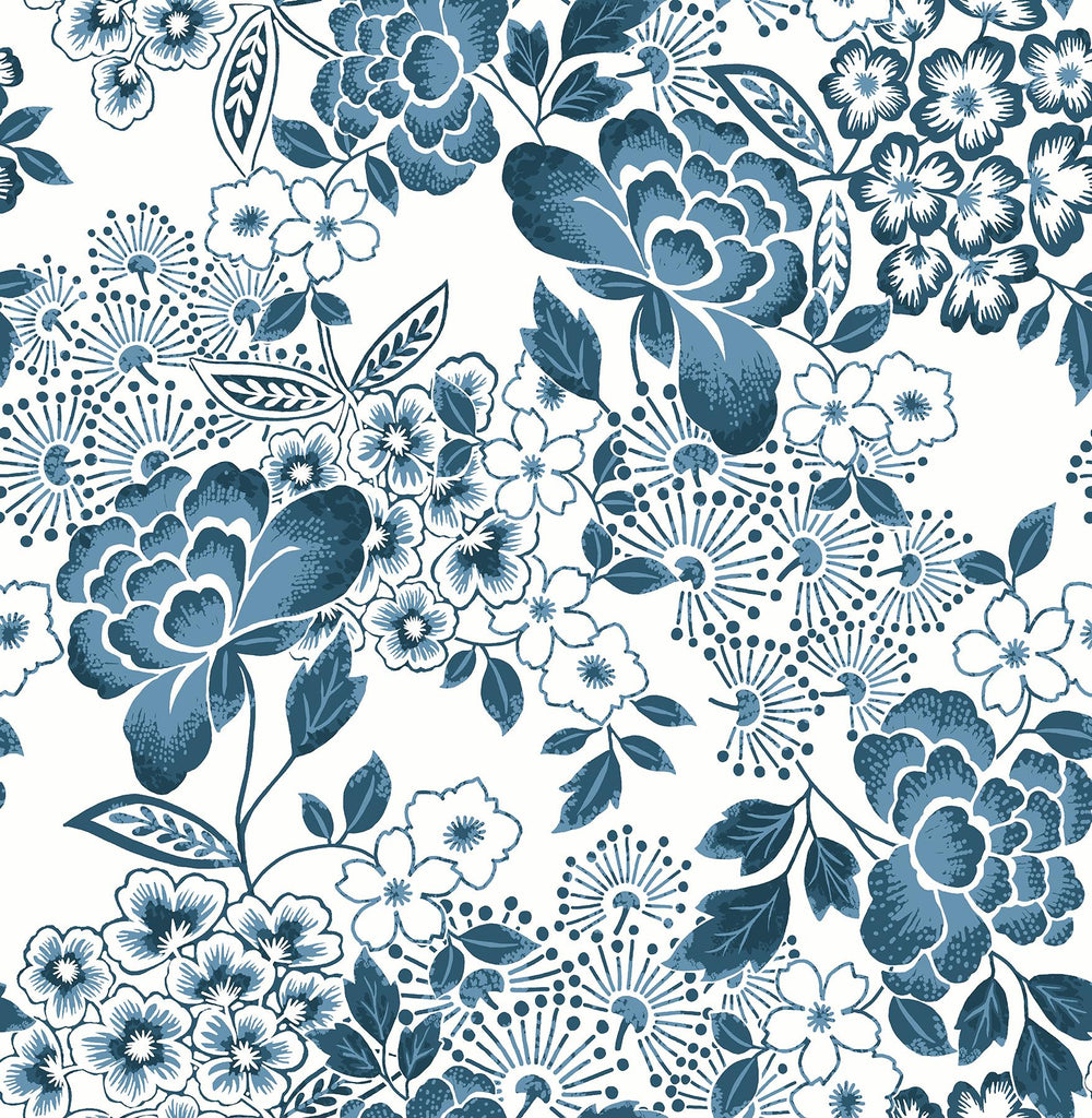 A-Street Prints Irina Floral Blooms Blue Wallpaper