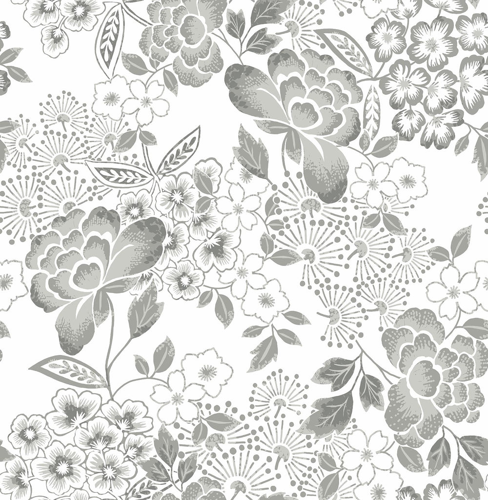 A-Street Prints Irina Floral Blooms Grey Wallpaper