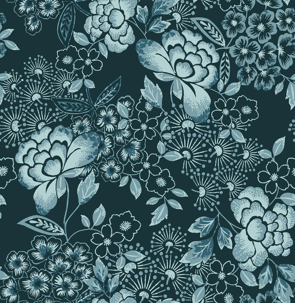 A-Street Prints Irina Floral Blooms Navy Wallpaper