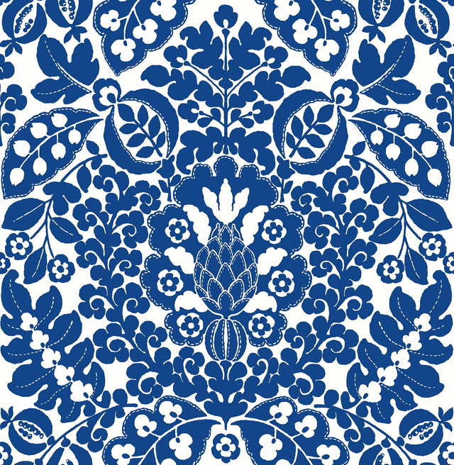 A-Street Prints Marni Blue Fruit Damask Wallpaper