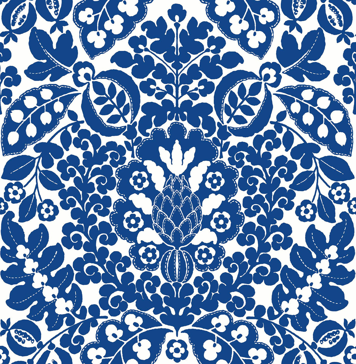 A-Street Prints Marni Fruit Damask Blue Wallpaper