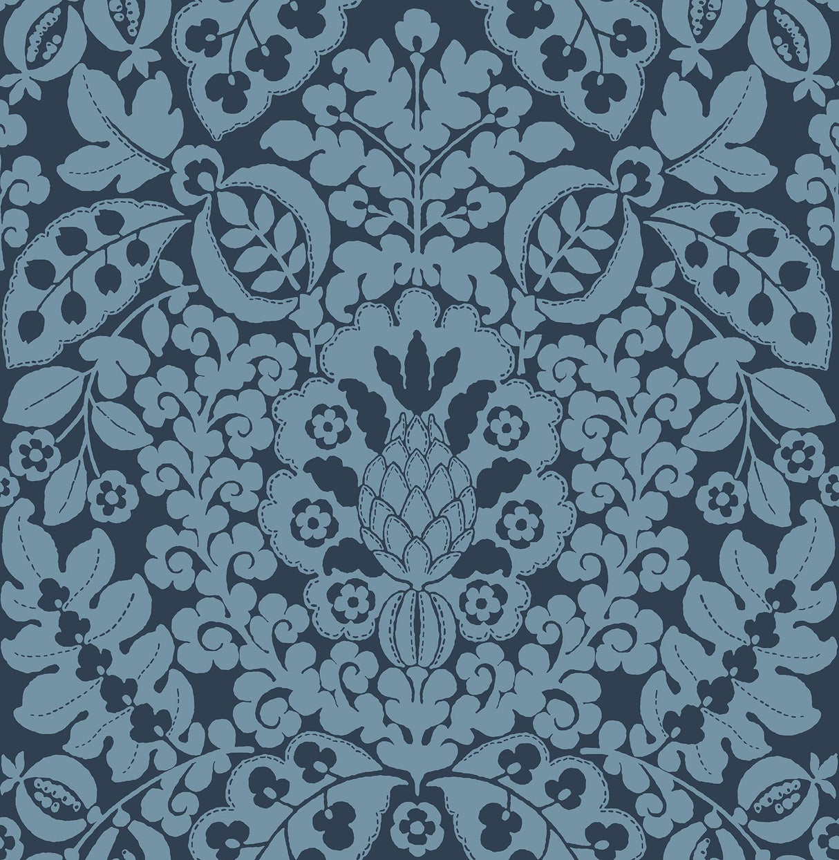 A-Street Prints Marni Navy Fruit Damask Wallpaper