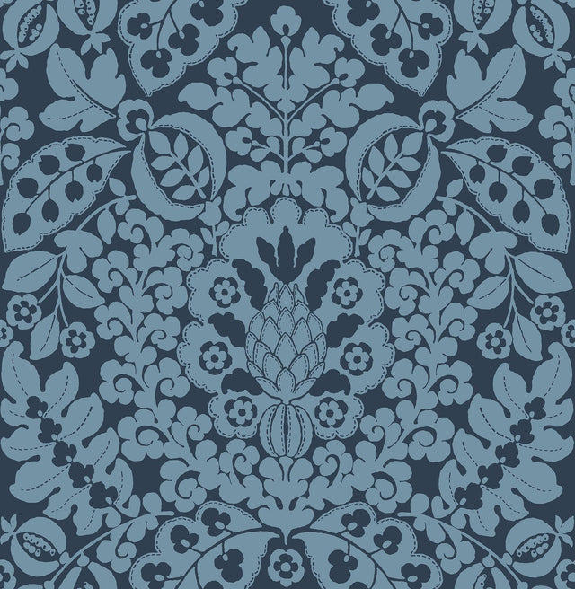 A-Street Prints Marni Navy Fruit Damask Wallpaper