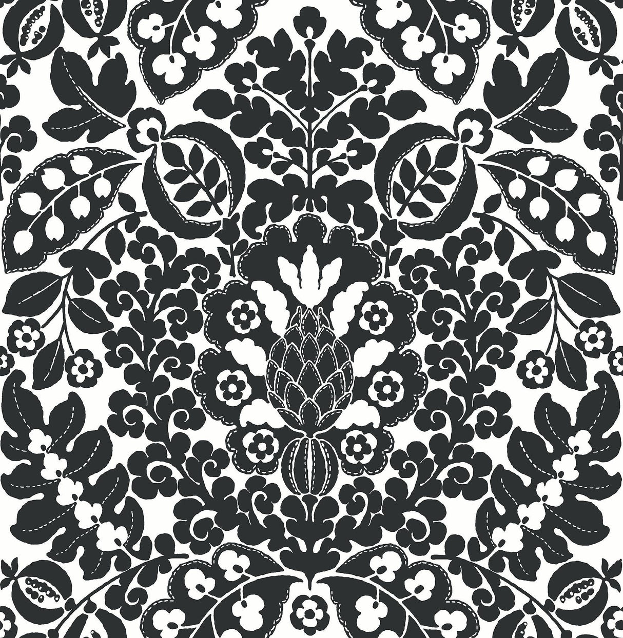 A-Street Prints Marni Black Fruit Damask Wallpaper