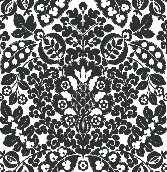 A-Street Prints Marni Black Fruit Damask Wallpaper