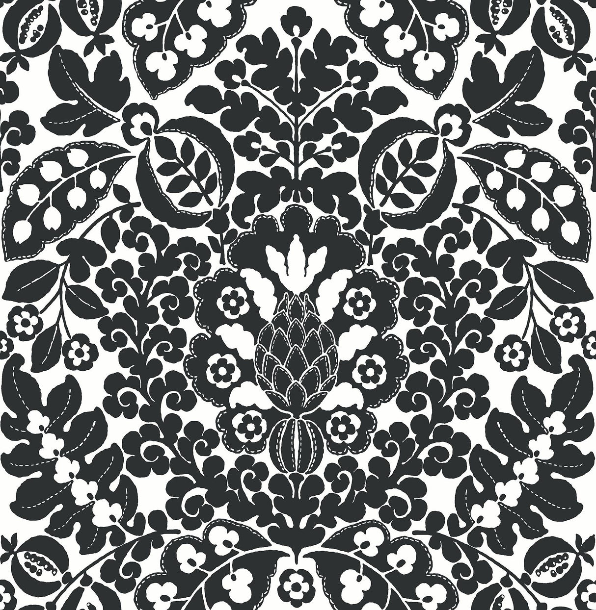 A-Street Prints Marni Fruit Damask Black Wallpaper