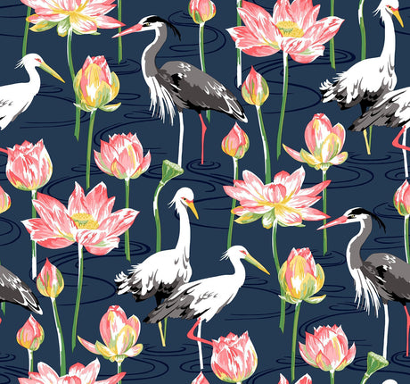 A-Street Prints Barton Navy Heron Wallpaper