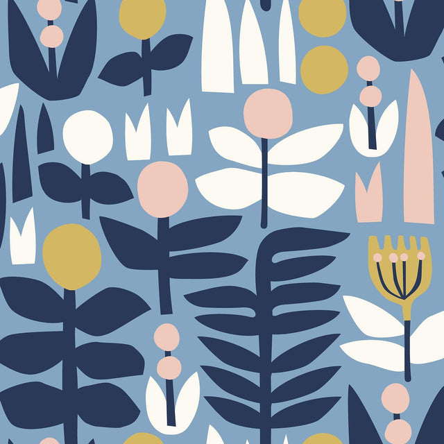 Brewster Home Fashions Blue A Bit Of Folk Peel & Stick Wallpaper