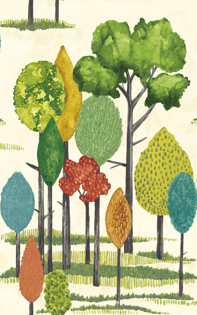 Brewster Home Fashions Cypress Teal Tall Trees Wallpaper