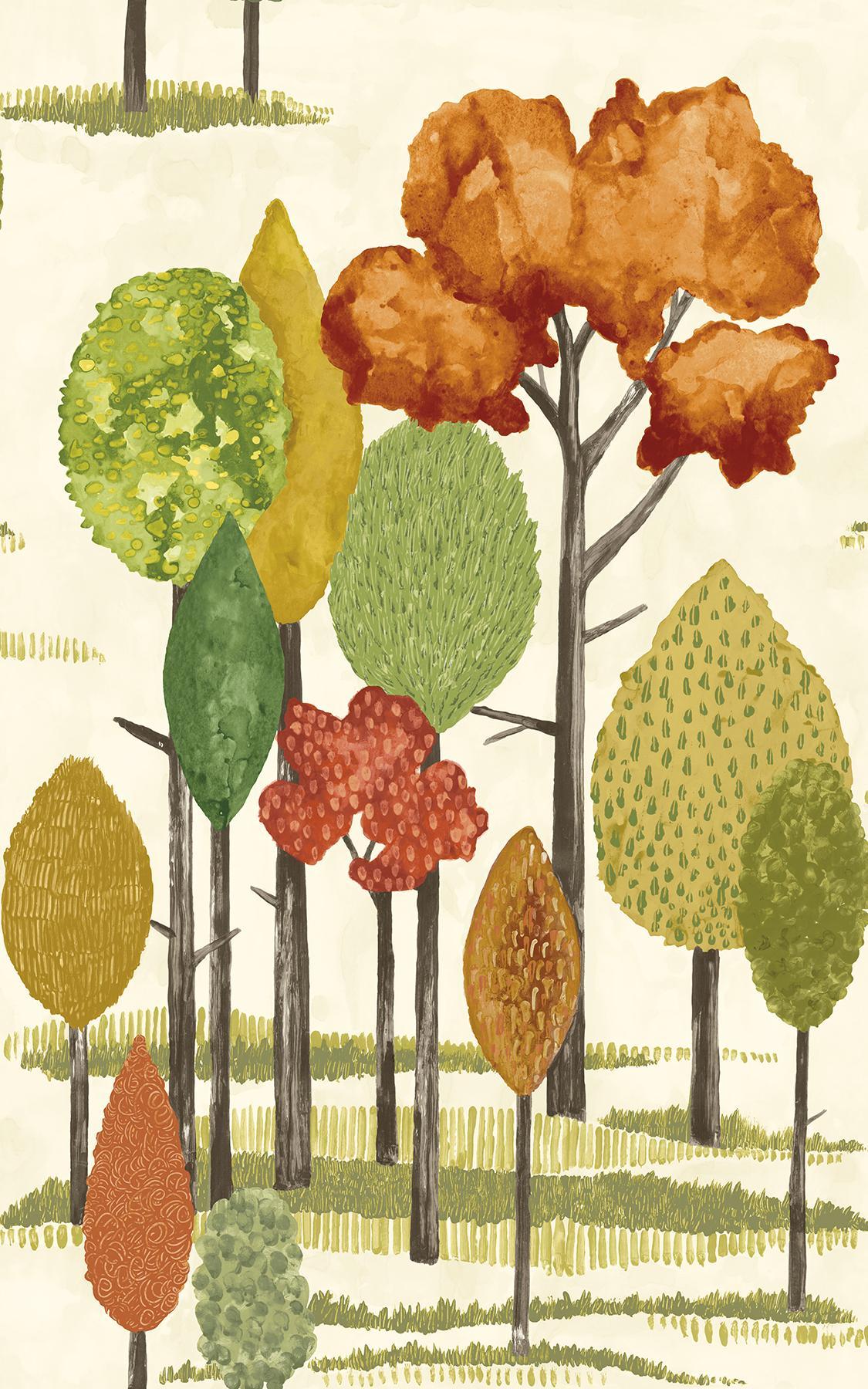 Brewster Home Fashions Cypress Orange Tall Trees Wallpaper