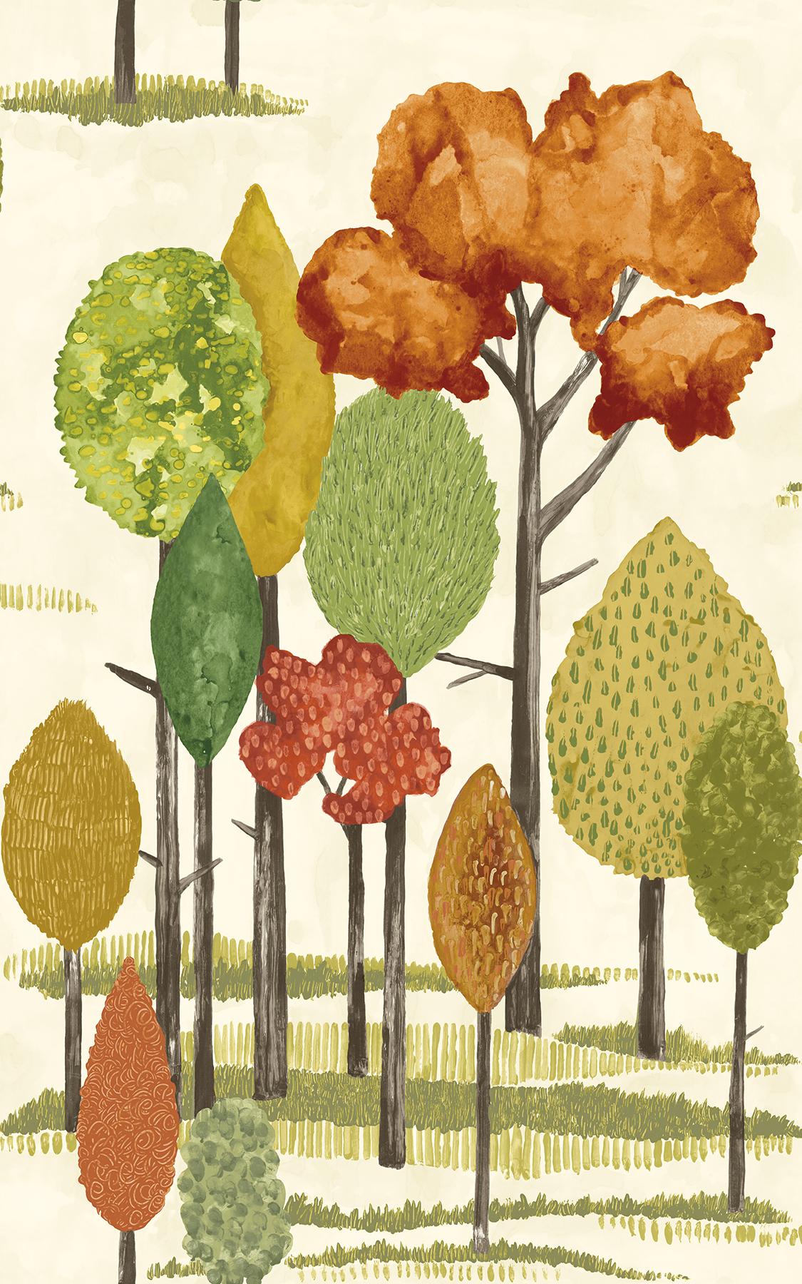 Brewster Home Fashions Cypress Tall Trees Orange Wallpaper