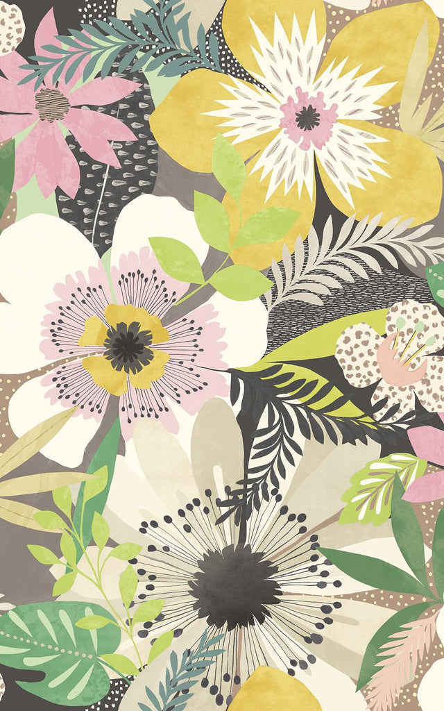 Brewster Home Fashions Janis Mustard Floral Riot Wallpaper