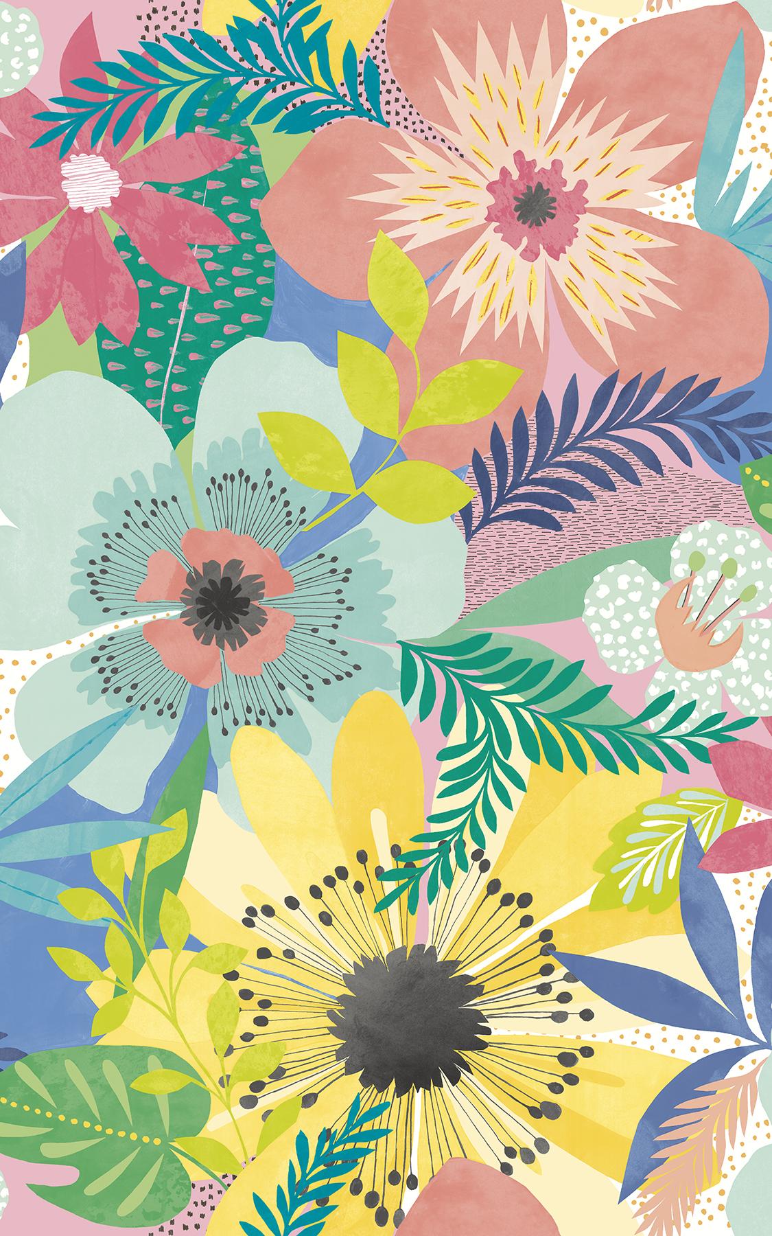 Brewster Home Fashions Janis Floral Riot Pastel Wallpaper