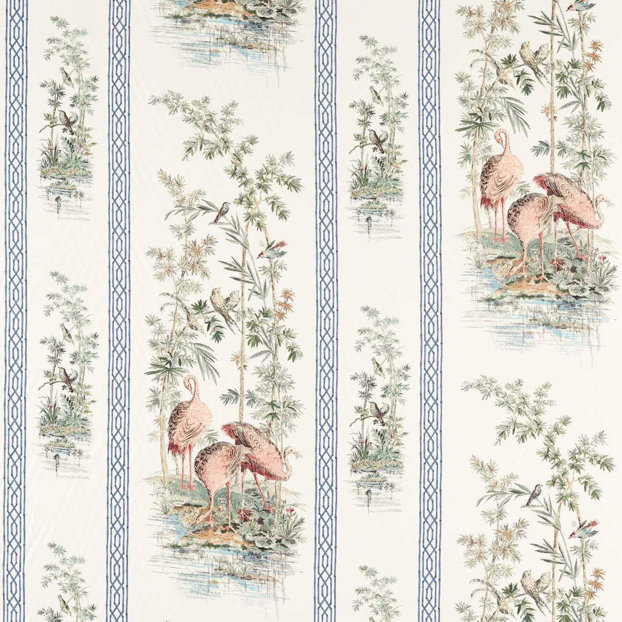 Zoffany Stork & Thrushes Tuscan Pink/ Cobalt Fabric