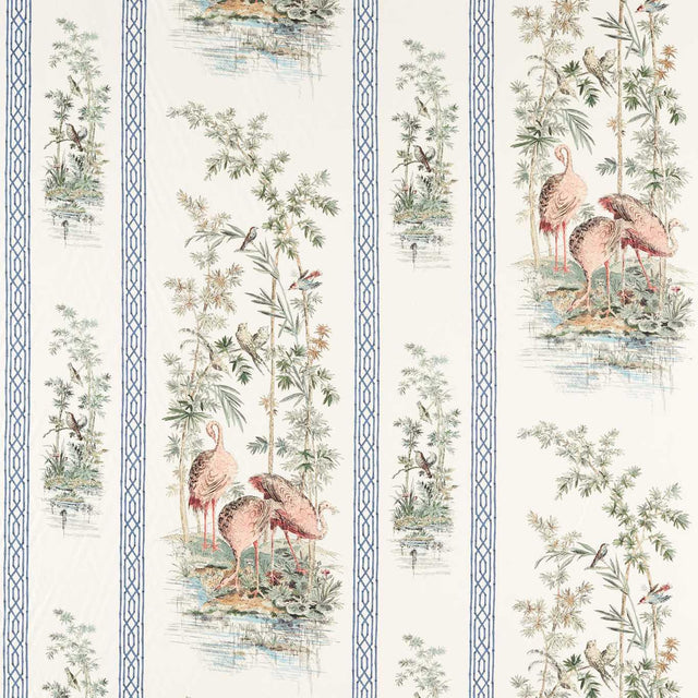Zoffany Stork & Thrushes Tuscan Pink/ Cobalt Fabric