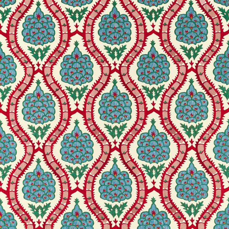 Zoffany Anar Trellis Serpentine/Crimson Fabric