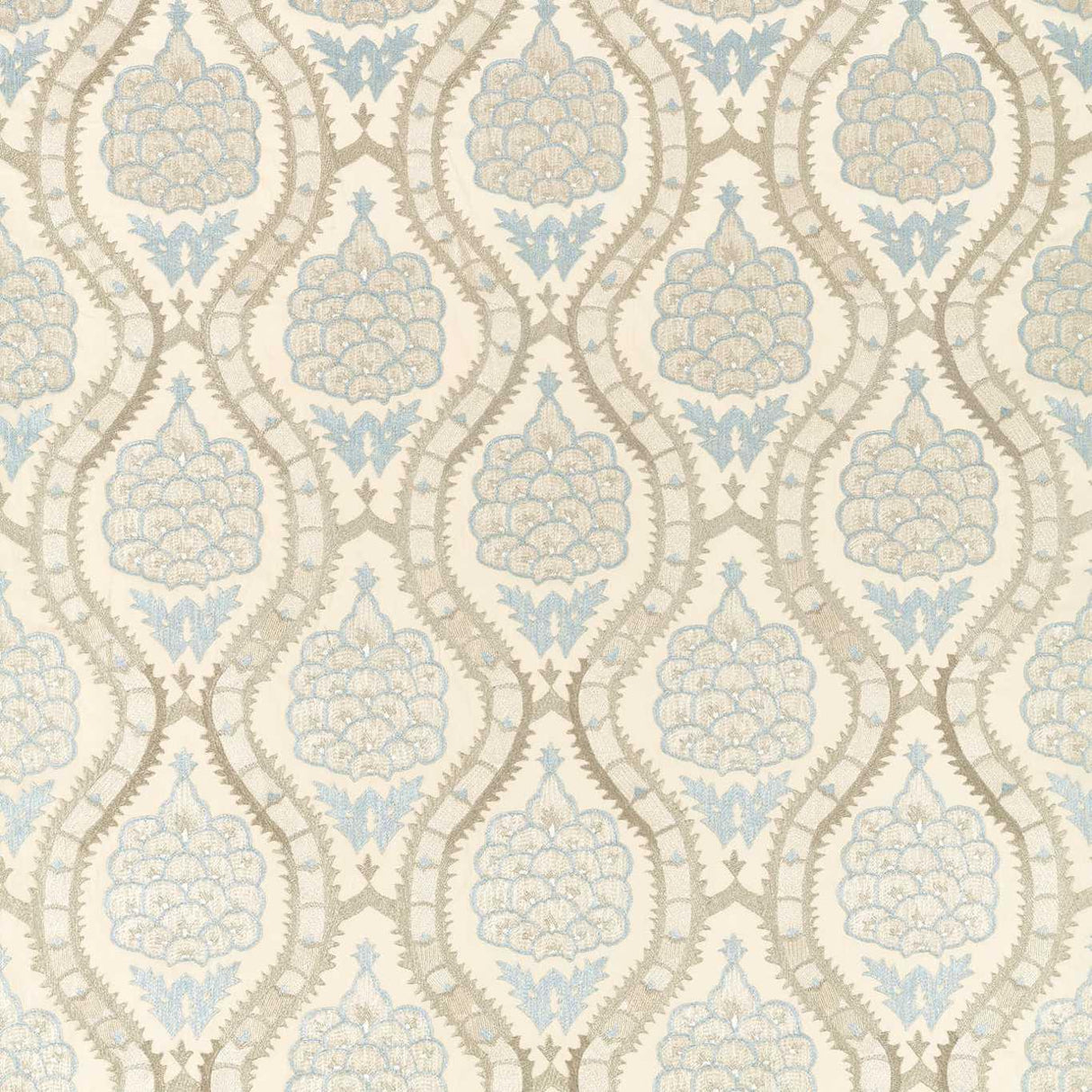 Zoffany Anar Trellis Stockholm Blue/Platinum Grey Fabric
