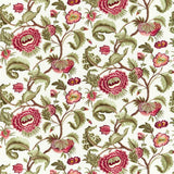 Zoffany Flamestitch Tree Embroidery Evergreen/Tuscan Pink Fabric