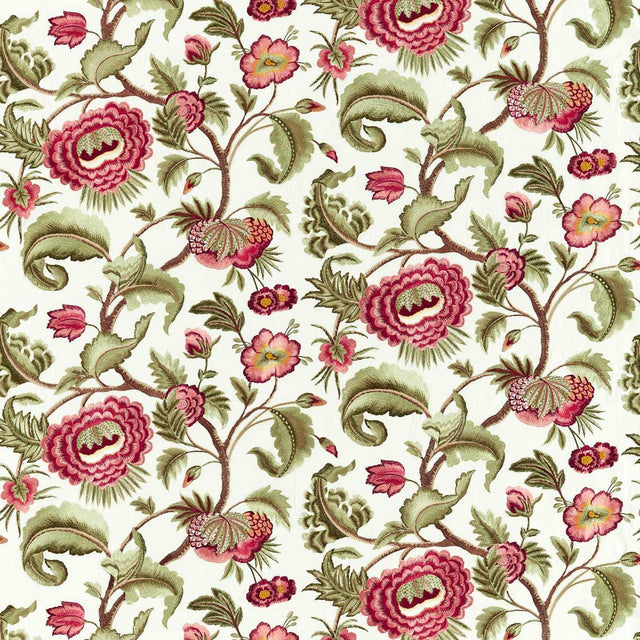 Zoffany Flamestitch Tree Embroidery Evergreen/Tuscan Pink Fabric