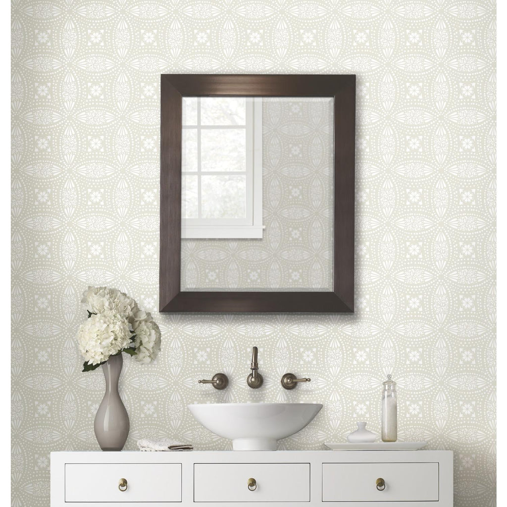 RoomMates Overlapping Medallions Peel & Stick Taupe/White Wallpaper