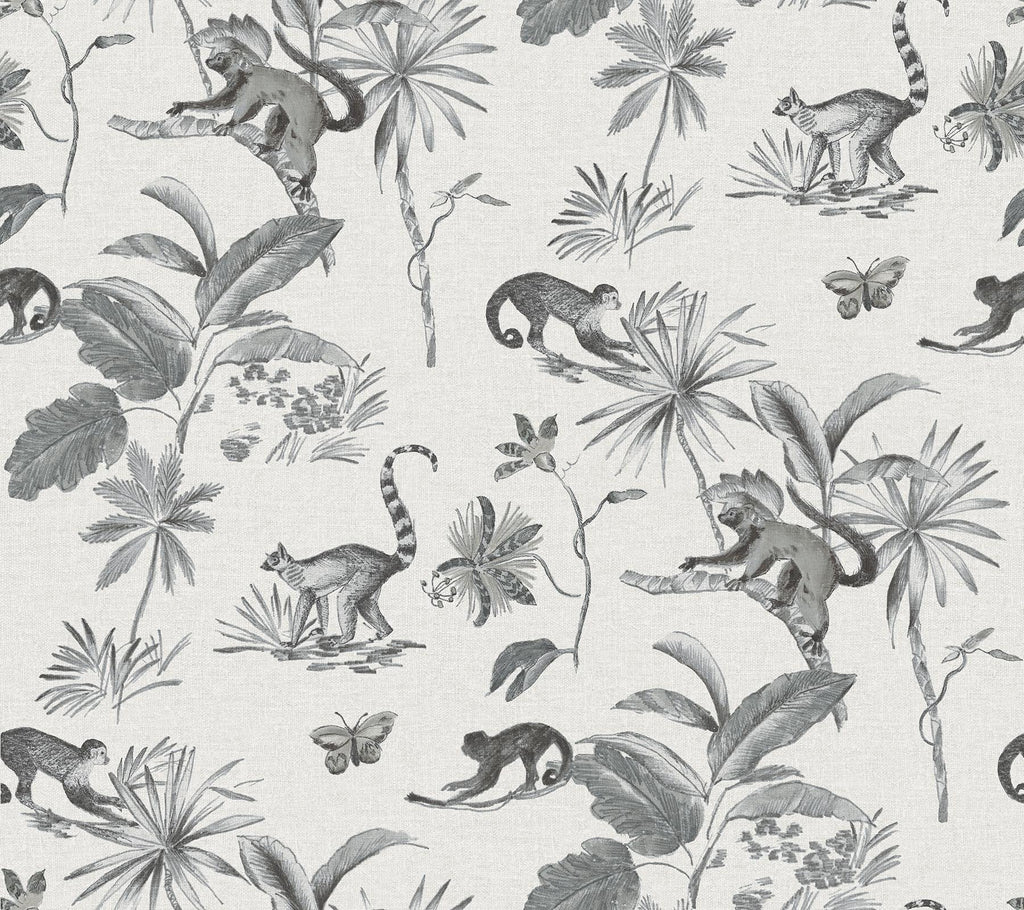 York Botanicals & Lemurs Peel and Stick Gray Wallpaper