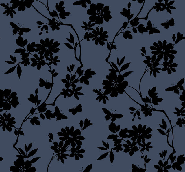 Candice Olson Flutter Vine Blue/Black Wallpaper