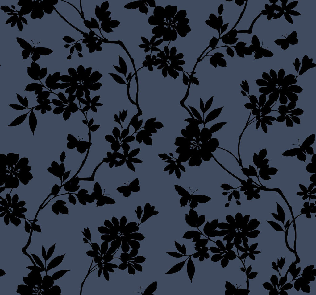 Candice Olson Flutter Vine Blue/Black Wallpaper