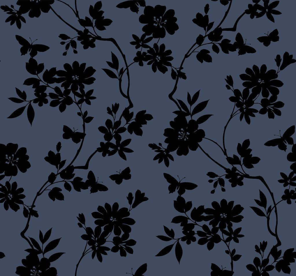 Candice Olson Flutter Vine Blue/Black Wallpaper
