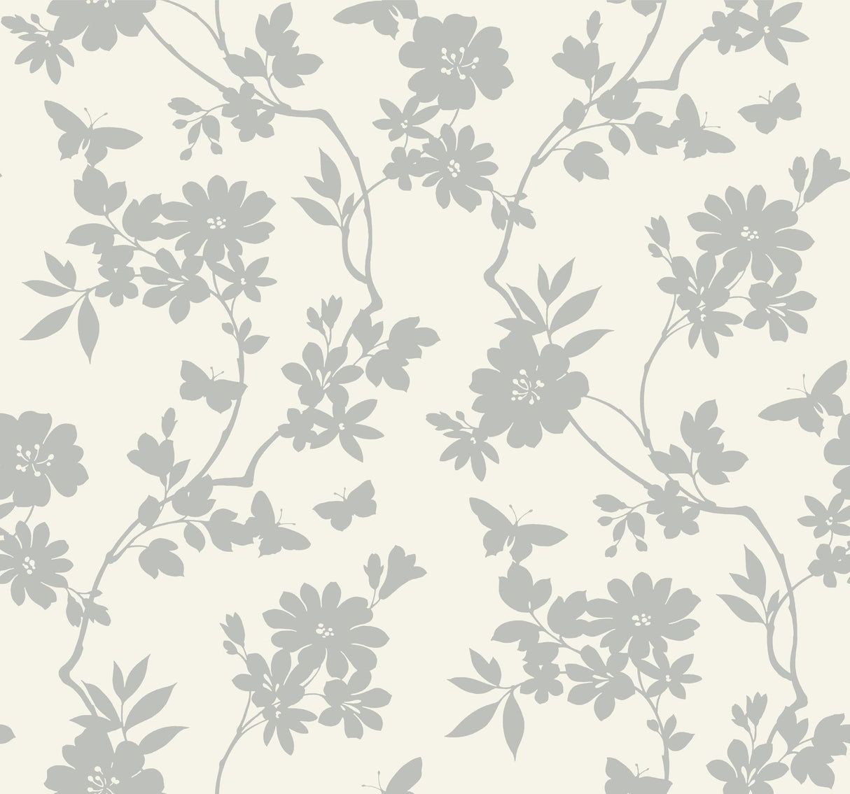 Candice Olson Flutter Vine White/Silver Wallpaper