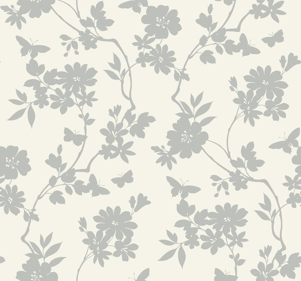 Candice Olson Flutter Vine White/Silver Wallpaper