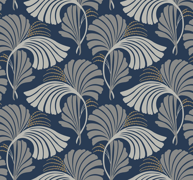 Candice Olson Dancing Leaves Navy Wallpaper