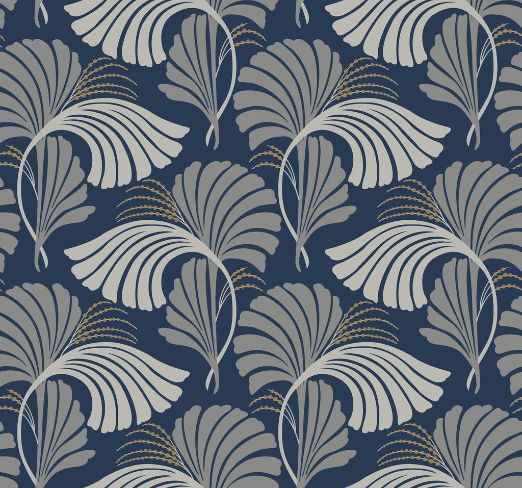 Candice Olson Dancing Leaves Navy Wallpaper